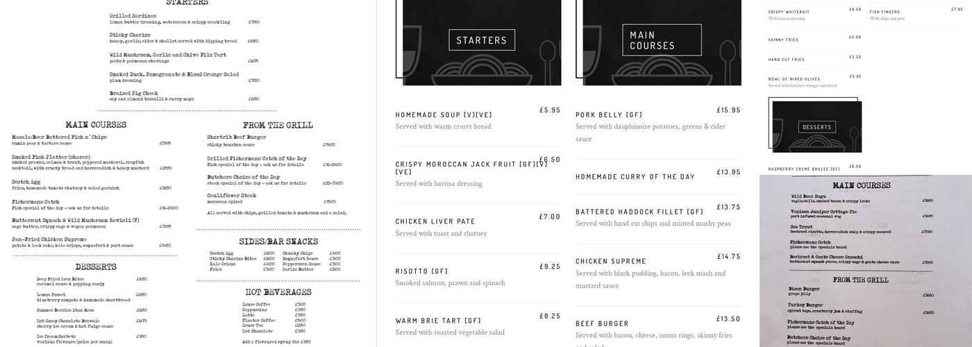 The New Sun Inn Menu