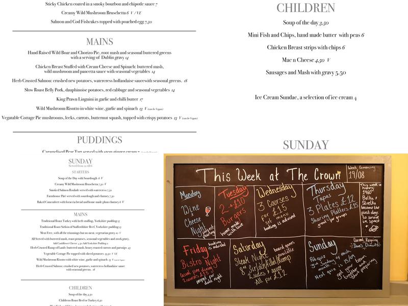 The Crown Inn Menu