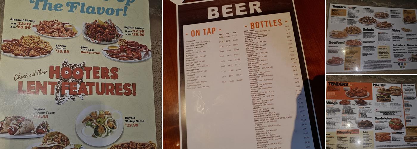 Hooters Menu