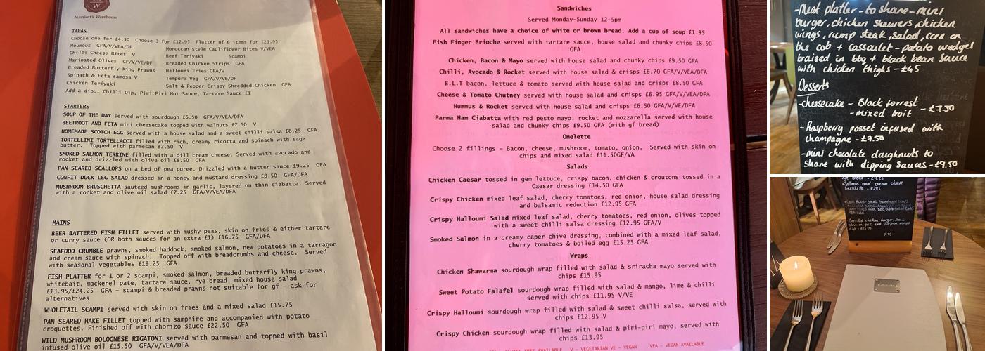 Marriott's Warehouse Menu