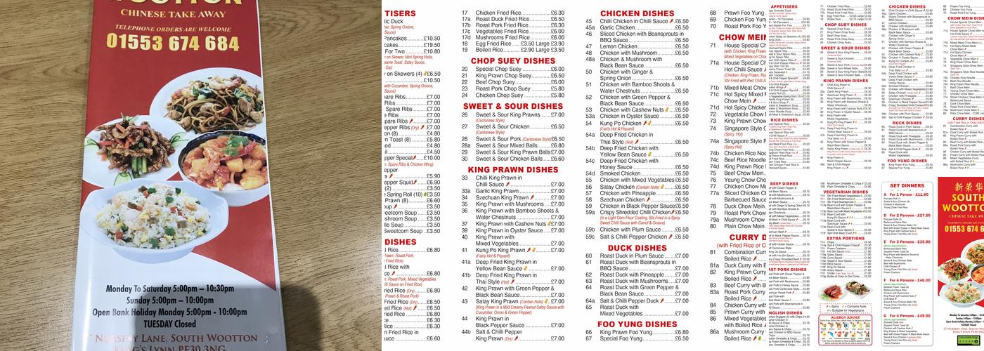 South Wootton Takeaway Menu
