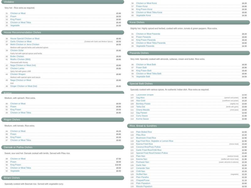 Kings Worthy Balti House Menu