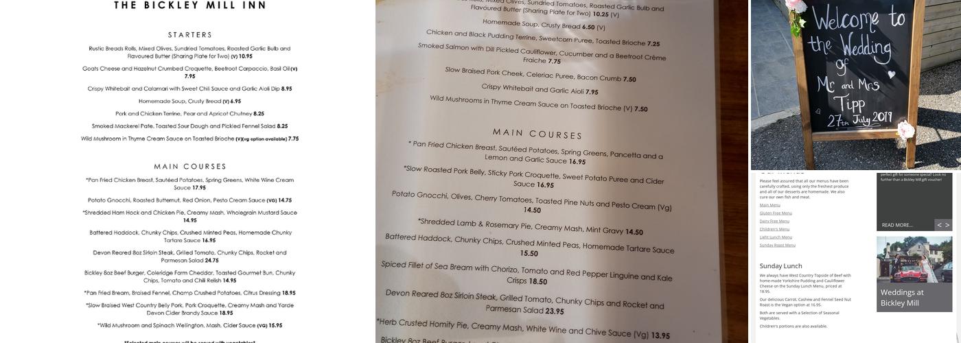 The Bickley Mill Inn Menu