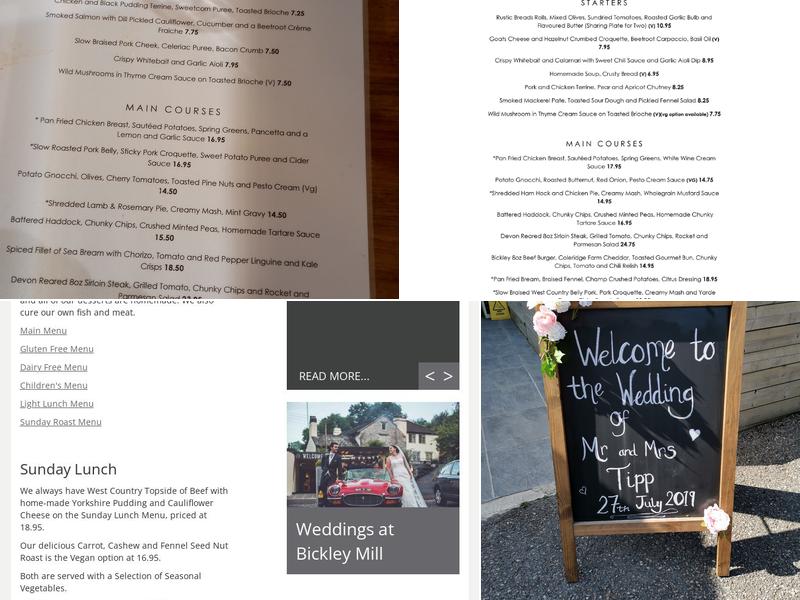 The Bickley Mill Inn Menu