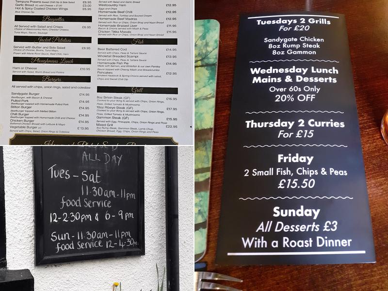 The Sandygate Inn Menu