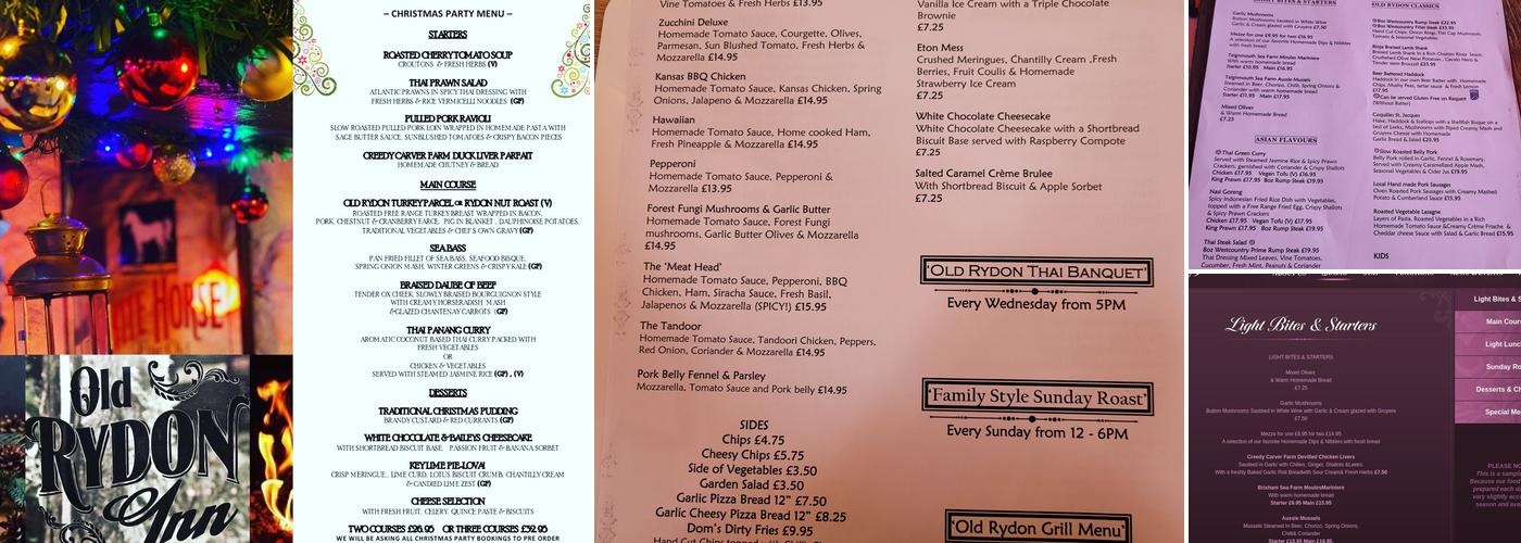 The Old Rydon Inn Menu