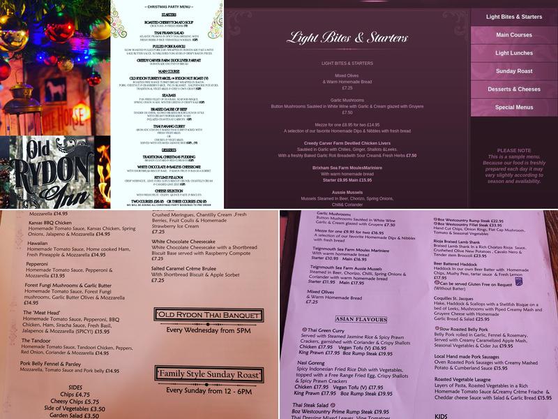 The Old Rydon Inn Menu