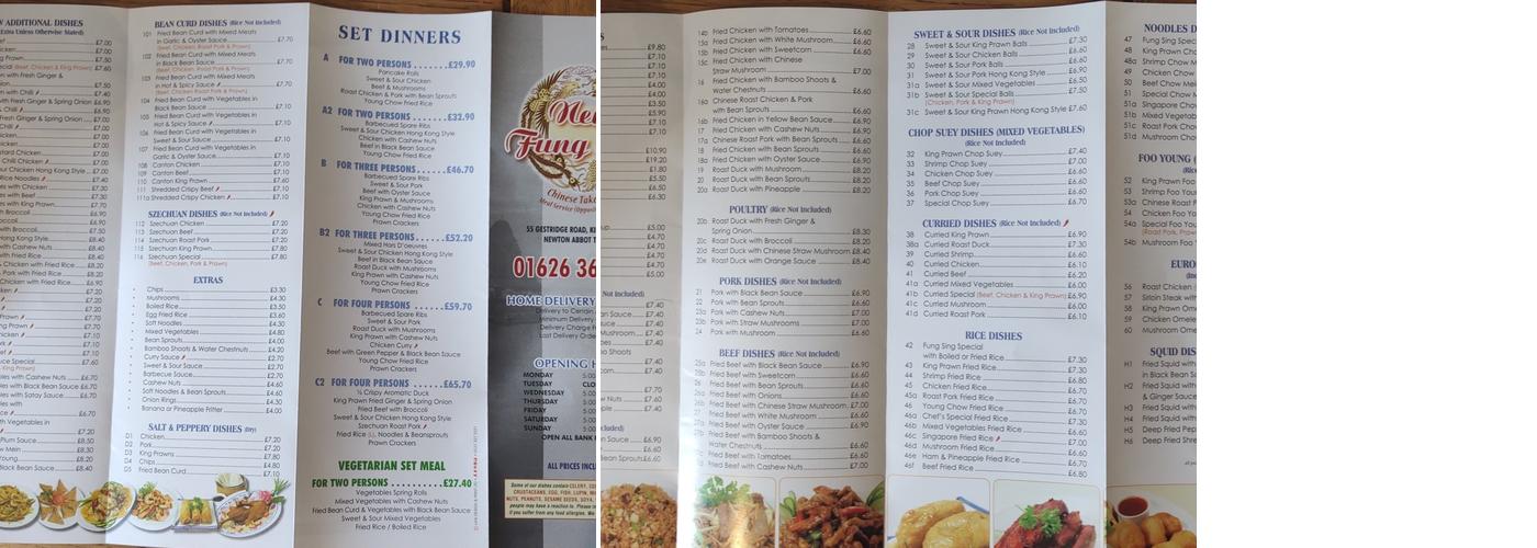 New Fung Sing Menu