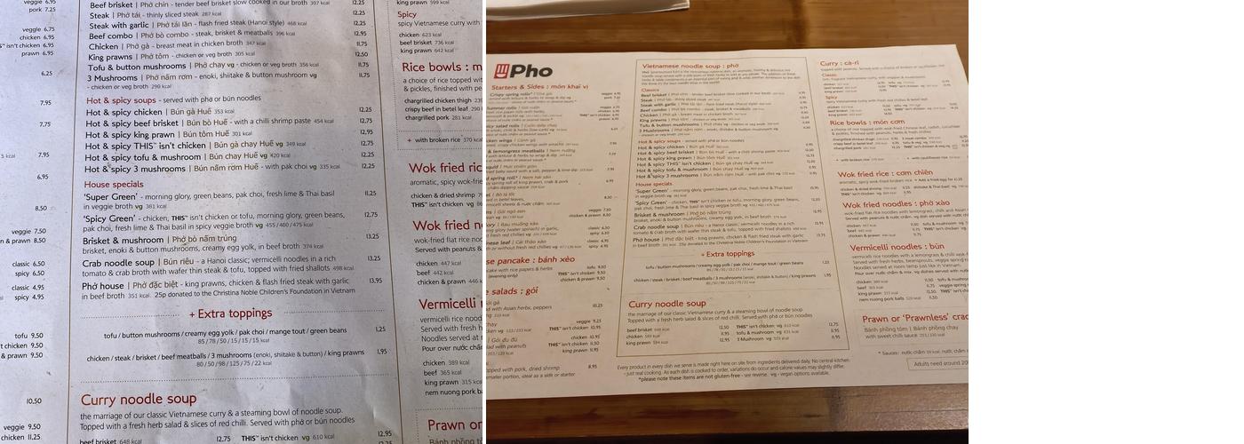 Pho Menu