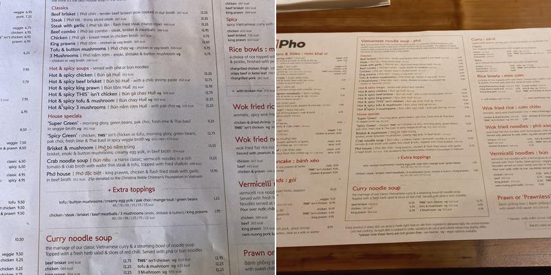 Pho Menu
