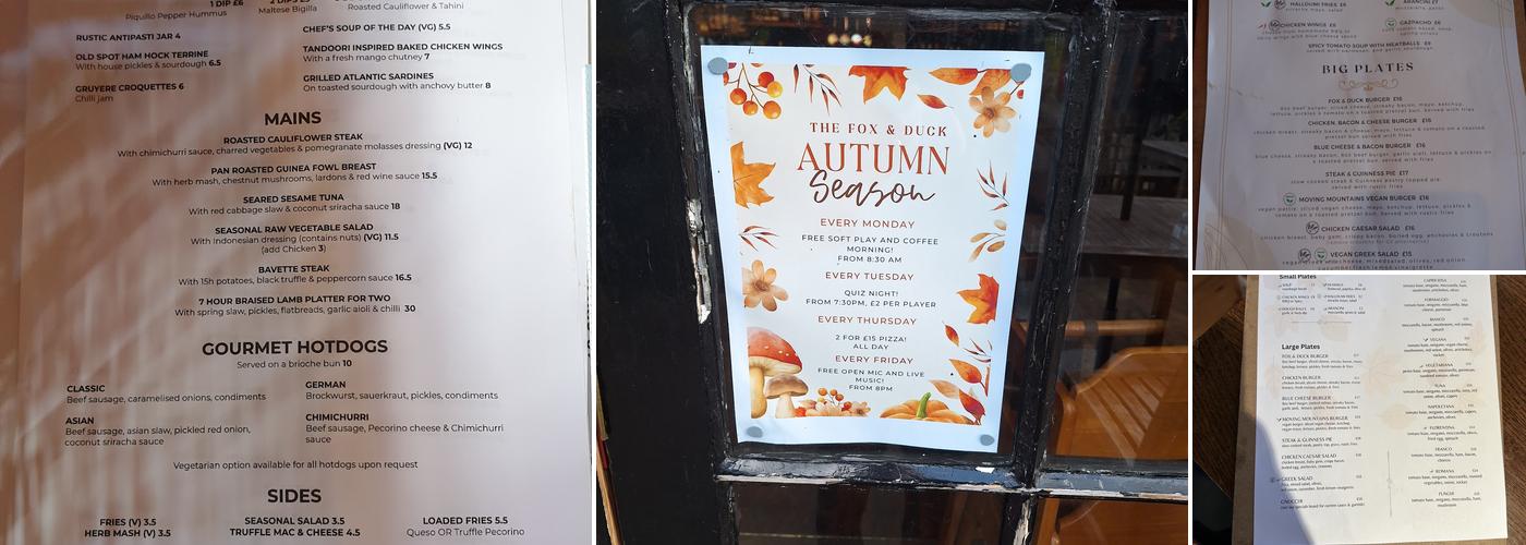 The Fox & Duck Menu