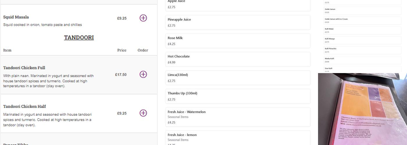 Chennai Dosa - New Malden Menu