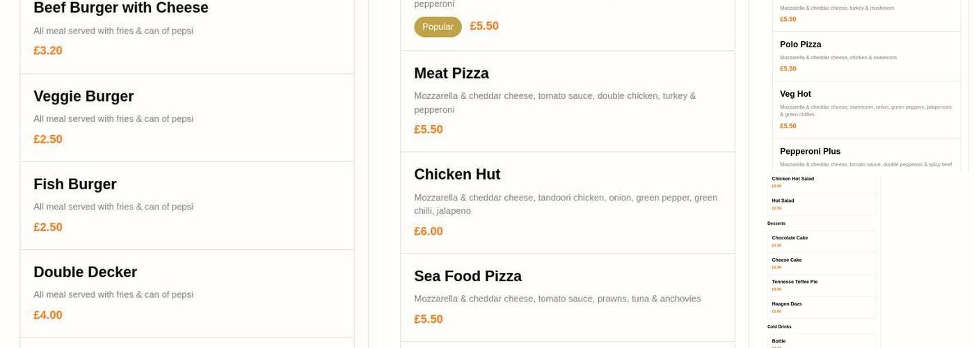 Kingswinford Pizza Menu