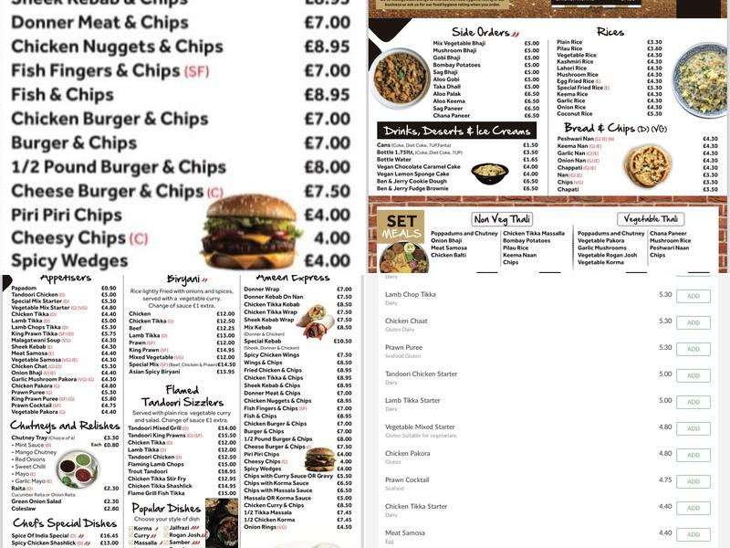 New Spice Of India Menu