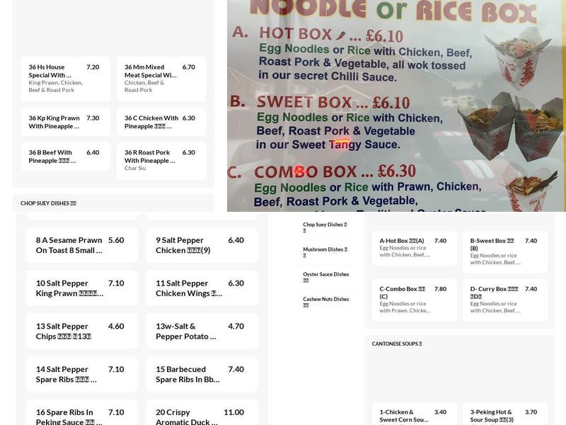 Sunrise Chinese Takeaway Menu