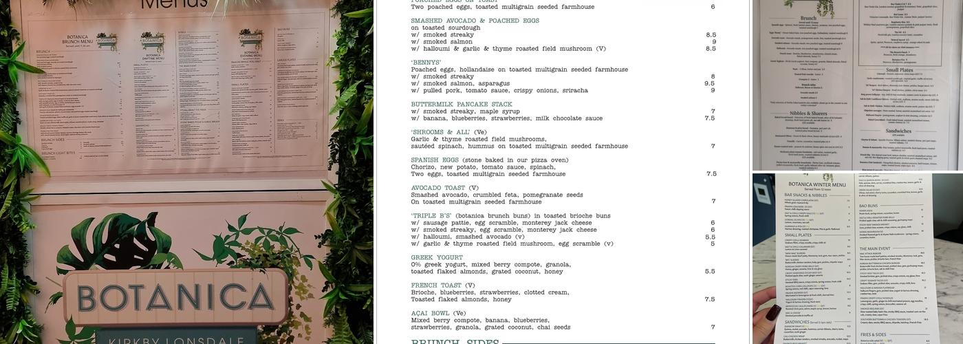 Botanica Kirkby Lonsdale Menu