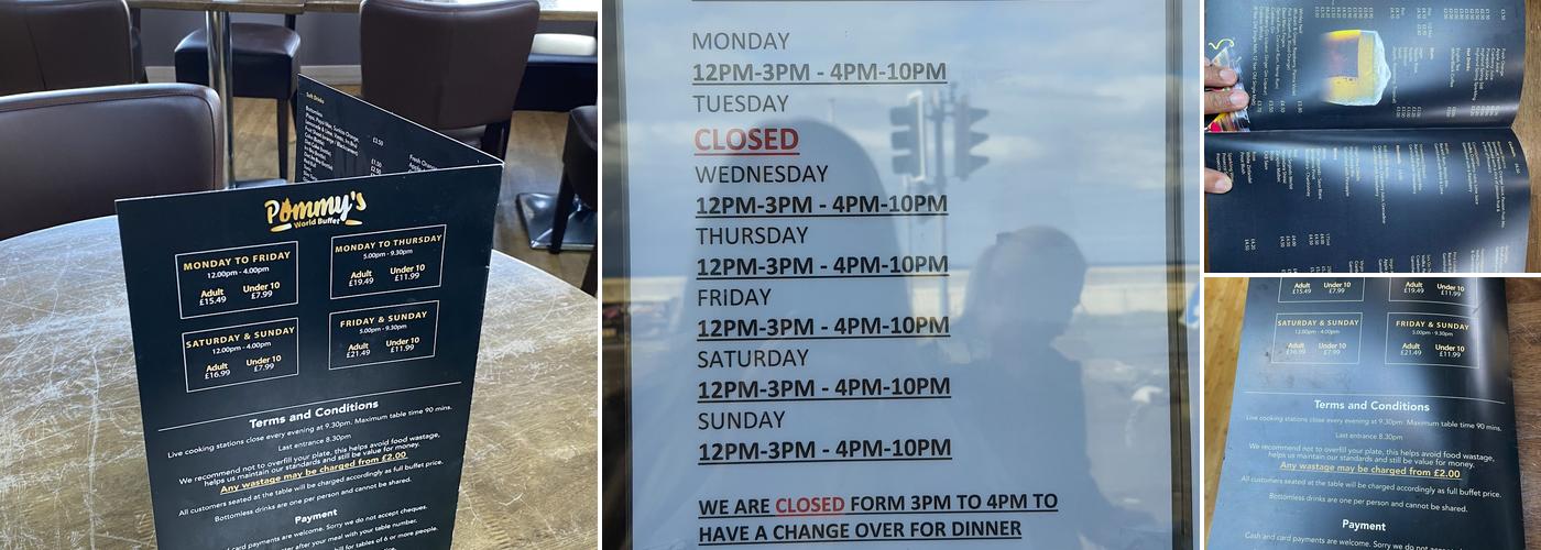 Pommys world buffet Menu