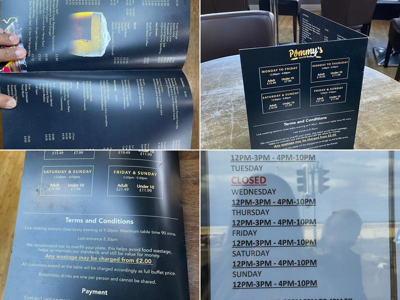 Pommys world buffet Menu