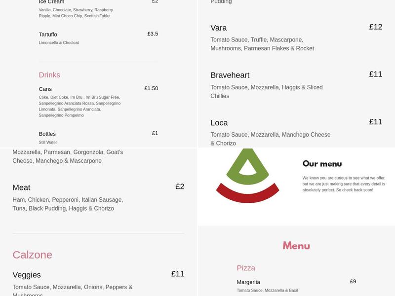 Pizza Vara Menu