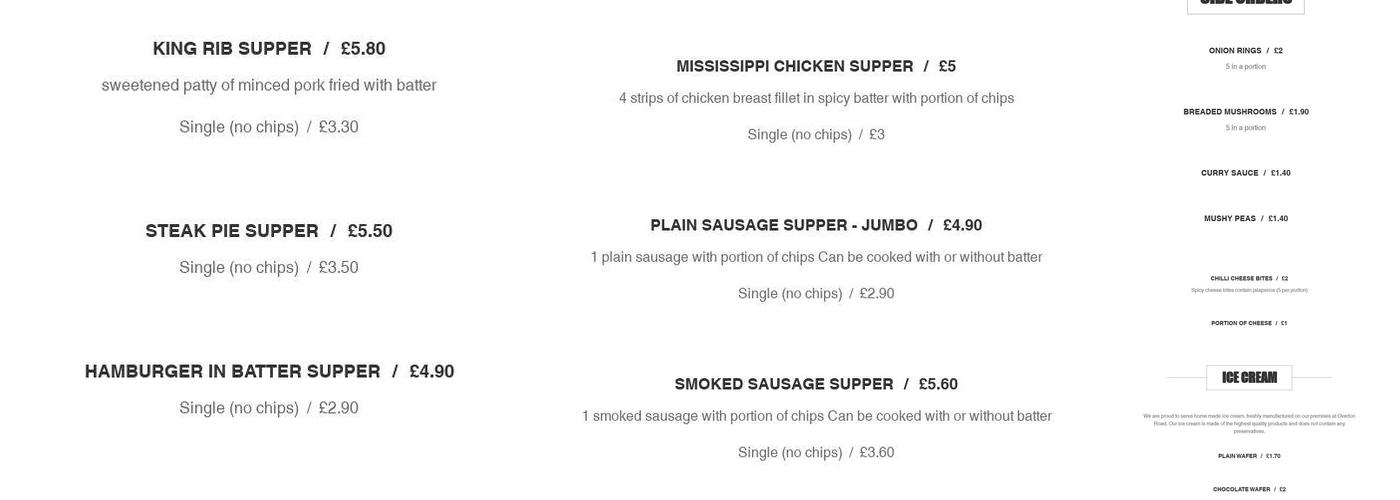 Valente's Fish & Chip Bar Menu