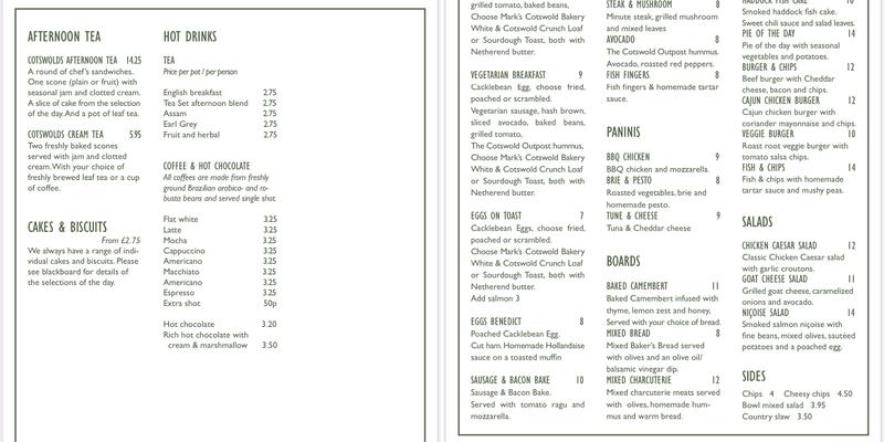 The Cotswold Outpost Menu