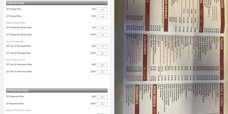 Thrums Takeaway Menu