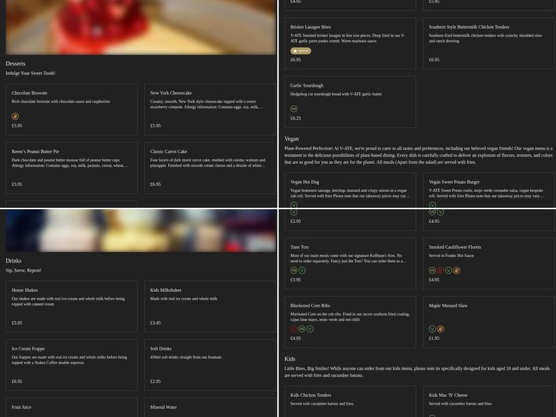V-ATE Smokehouse - Automotive Diner Menu