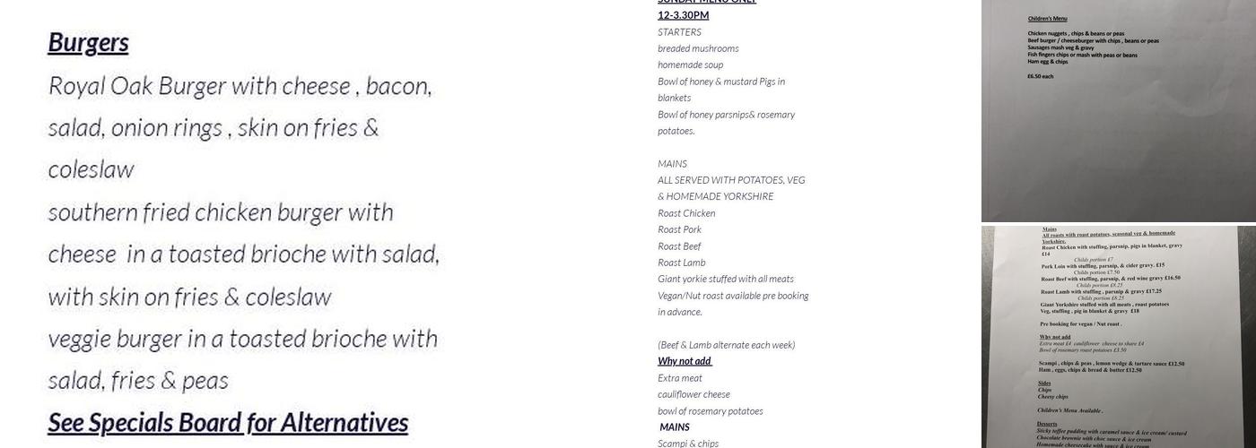 The Royal Oak Knaphill Menu