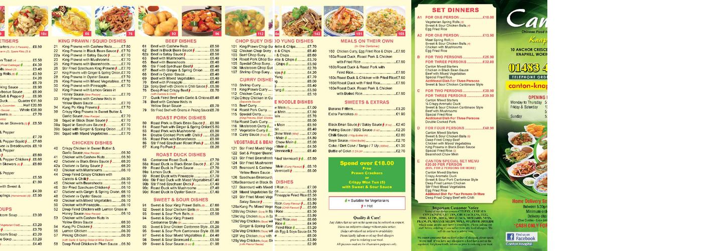 Canton Chinese Menu