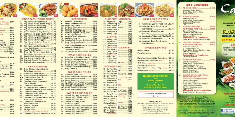 Canton Chinese Menu
