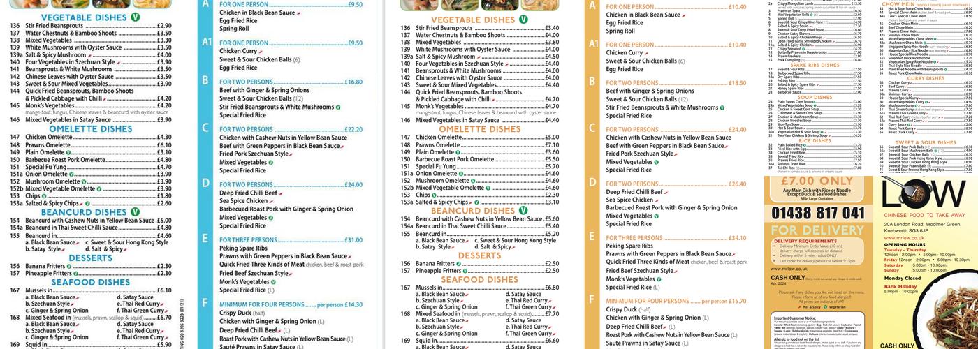 Mr Low Menu
