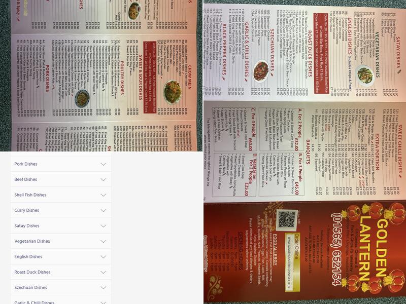 Golden Lantern Menu