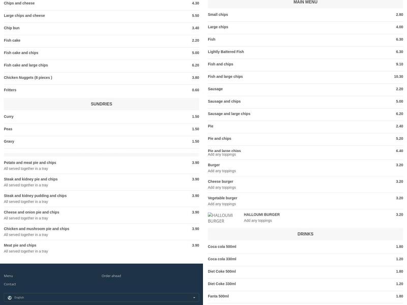 The Bowerham Chippy Menu