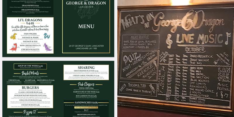 George and Dragon Menu