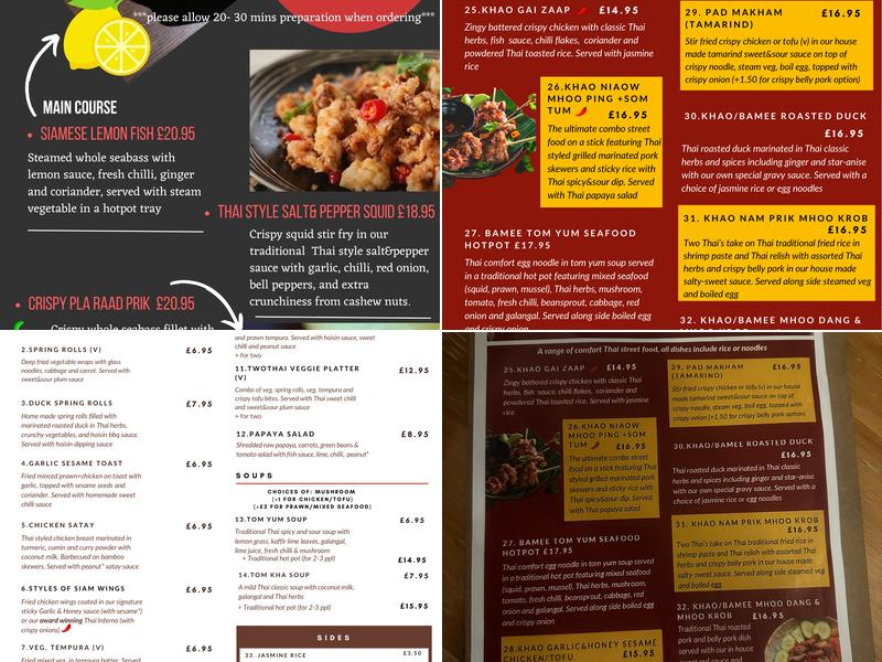 Two Thai Menu