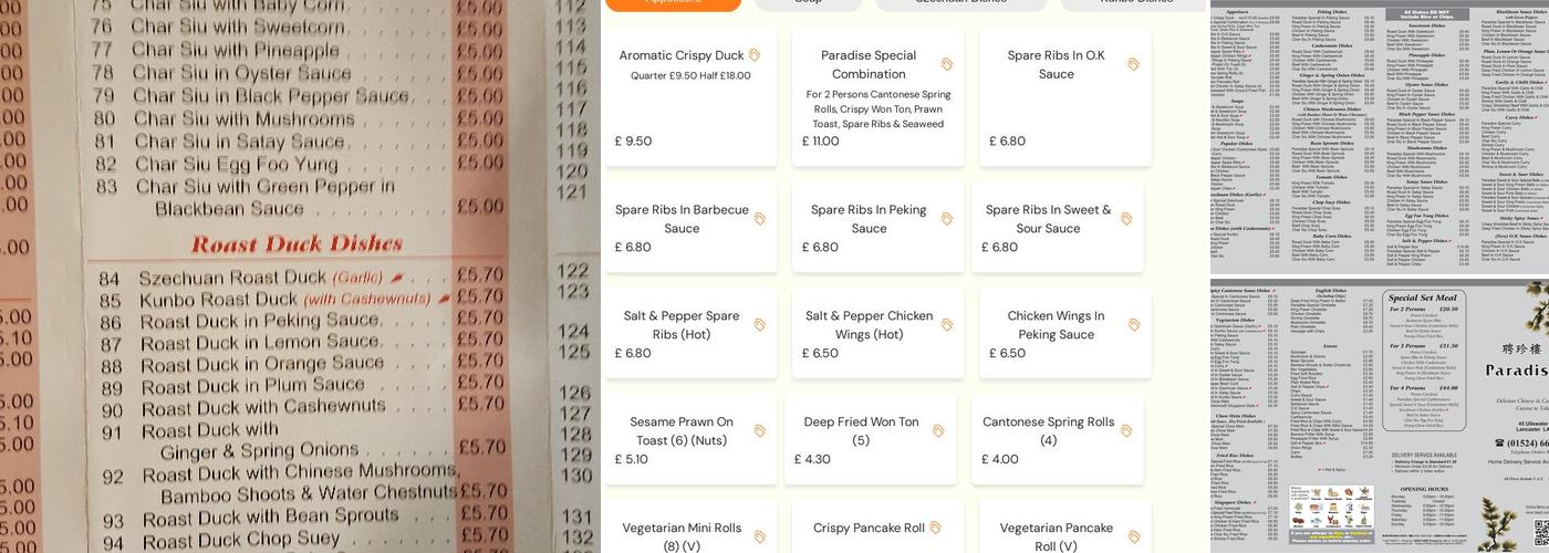 Paradise Takeaway Menu