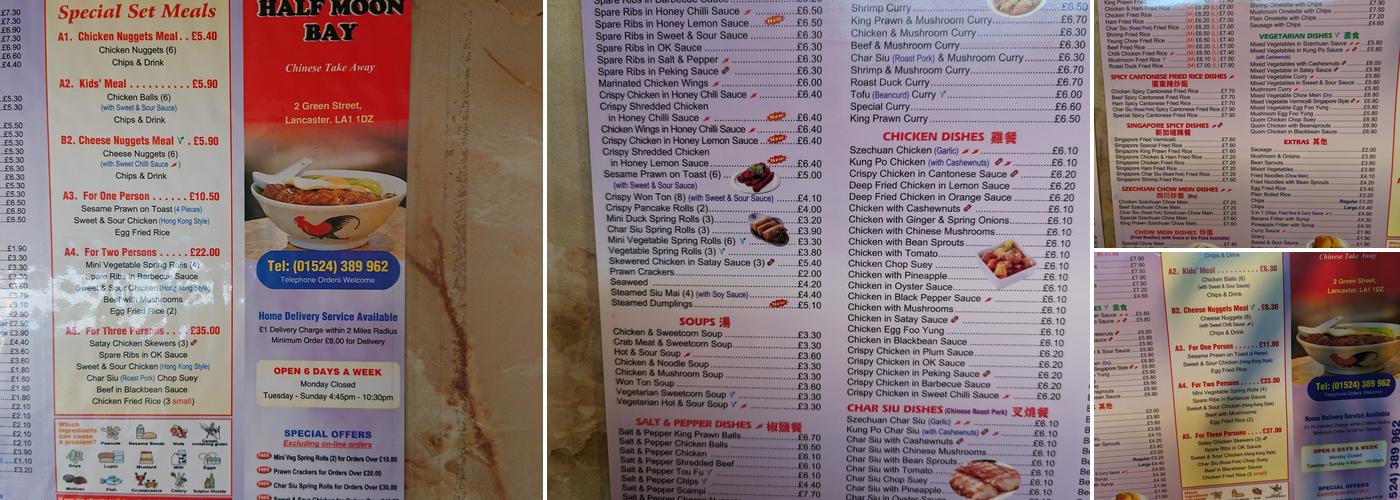 Half Moon Bay Chinese Takeaway Menu