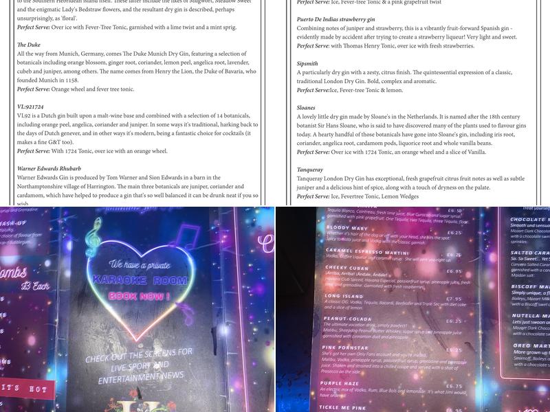 Hogarths Gin Palace Menu