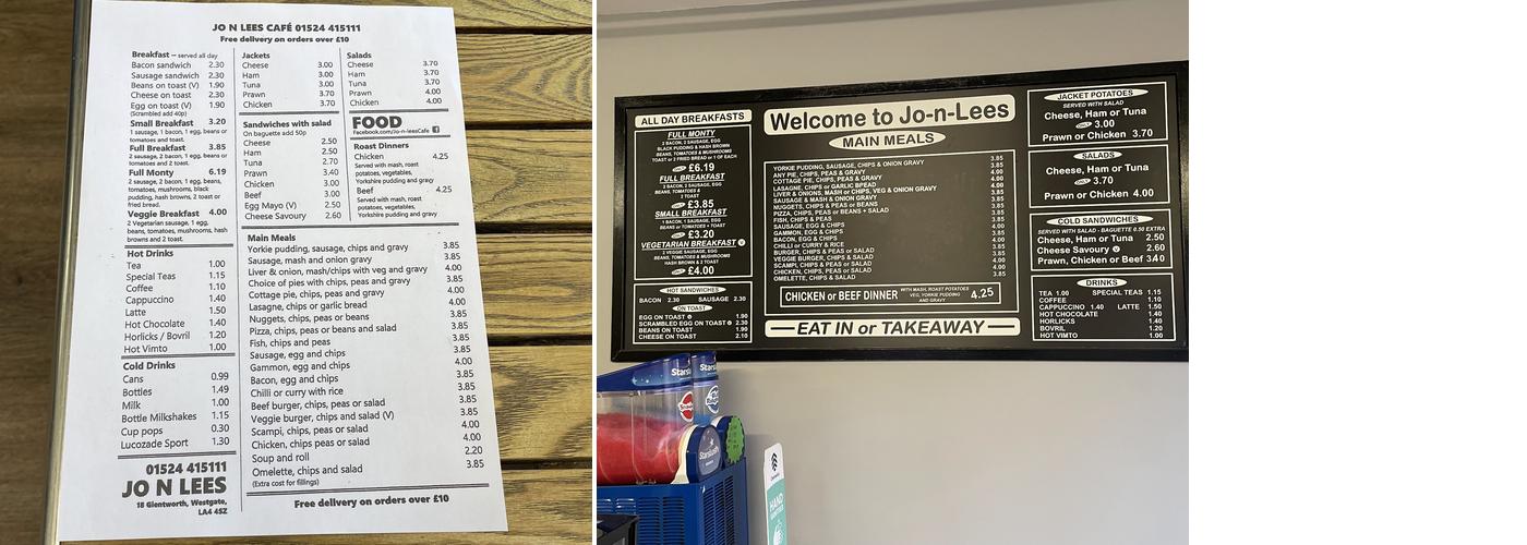 Jo N Lee’s Café Menu