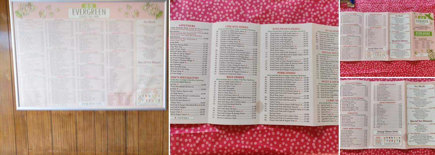 Evergreen Takeaway Menu