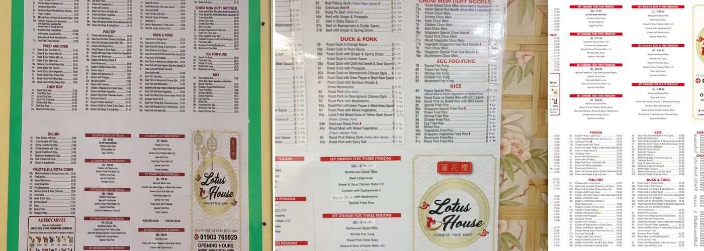 Lotus House Chinese Takeaway Sompting Menu