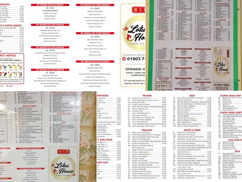 Lotus House Chinese Takeaway Sompting Menu