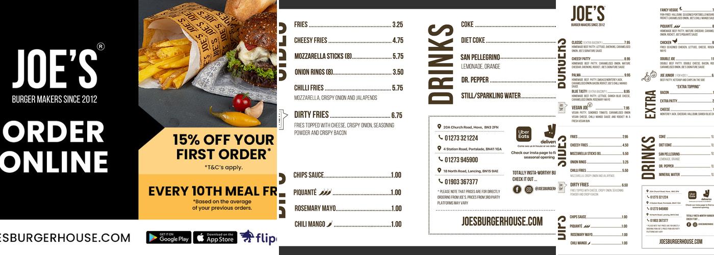 Joe's burger house Menu