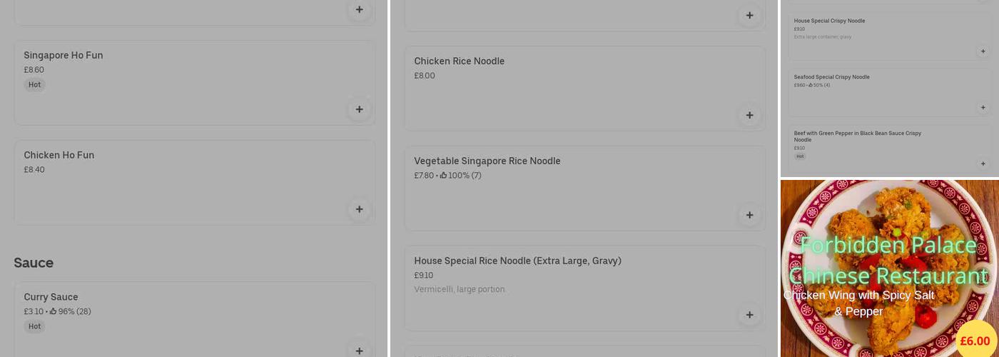 Forbidden Palace Chinese Restaurant Menu