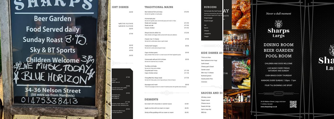 Sharps Largs Menu