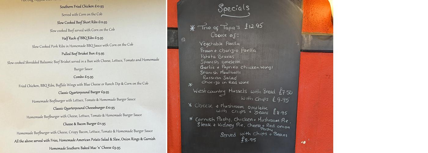 The Westgate Inn Launceston Menu