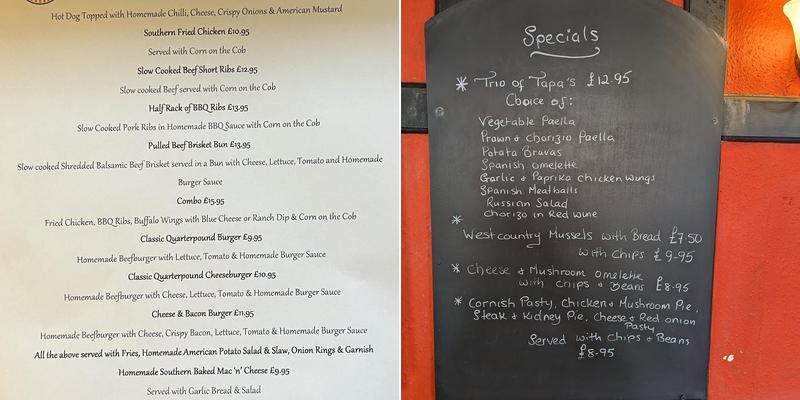 The Westgate Inn Launceston Menu
