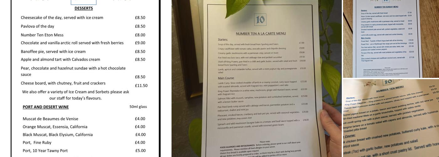 Number Ten Wine Bar and Kitchen Menu