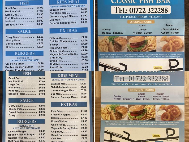 Classic Fish Bar Menu