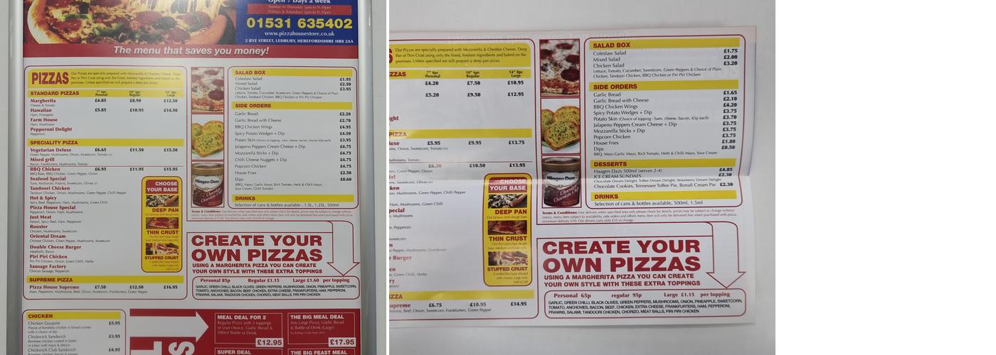 Pizza House Ledbury Menu